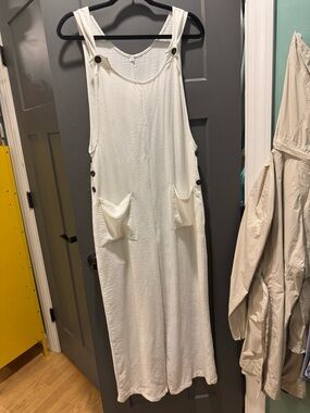 Cream Button-Accent Wide Leg Jumpsuit